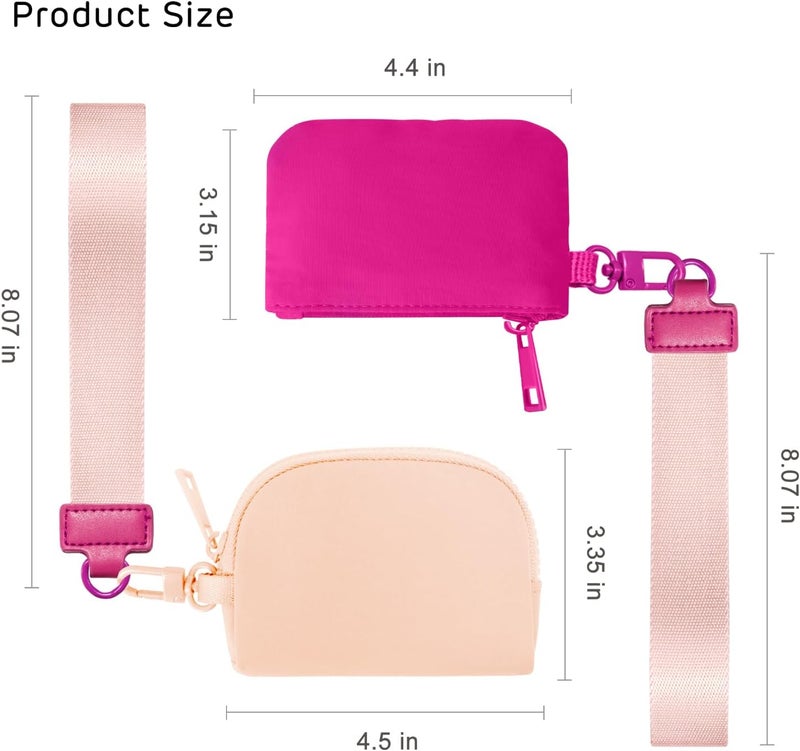 Viverte Mini Zip Around Keychain Wristlet Wallets Small Portable Dual Pounch Wristlet Detachable Coin Purse Pocket Gifts for Teen Girls Travel Sports Outdoors (Rose Red+Coarl Pink) - Image 3